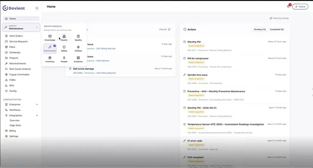Manufacturing operations background for Dovient walkthrough